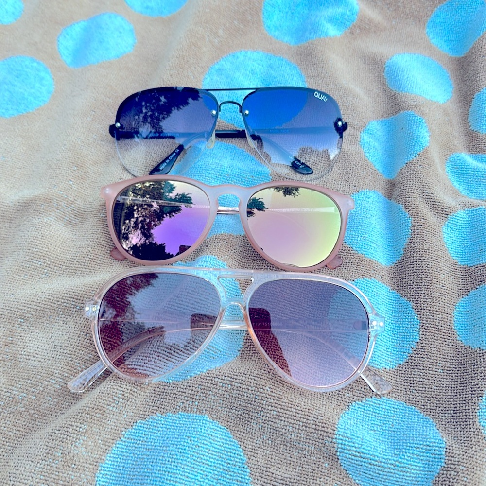 Sunglass lot Quay Fade style, mirrored pink polarized and one more